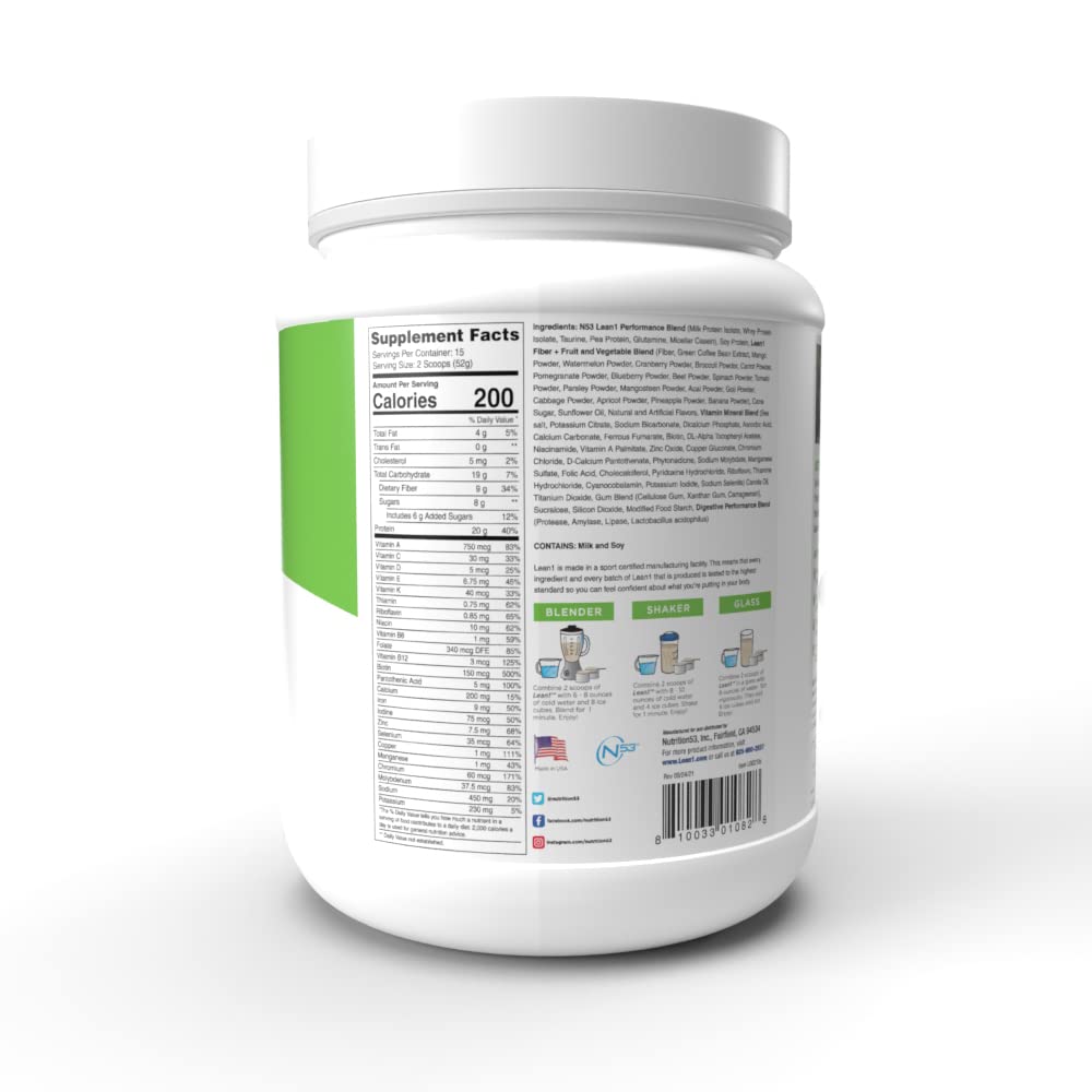 Lean1 Vanilla, Meal Replacement Protein Shake, 15 Serving Tub