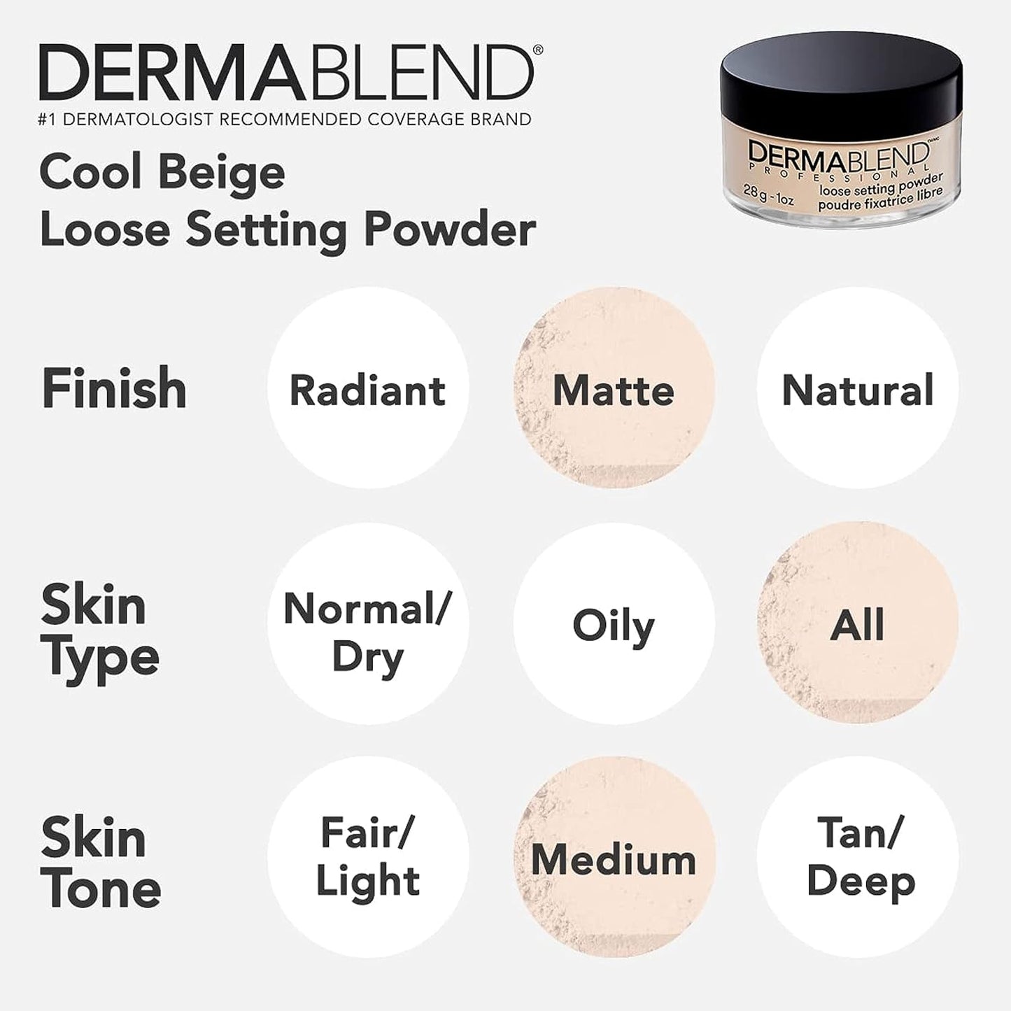 Dermablend Loose Setting Powder, Face Powder Makeup & Finishing Powder for Light, Medium & Tan Skin Tones
