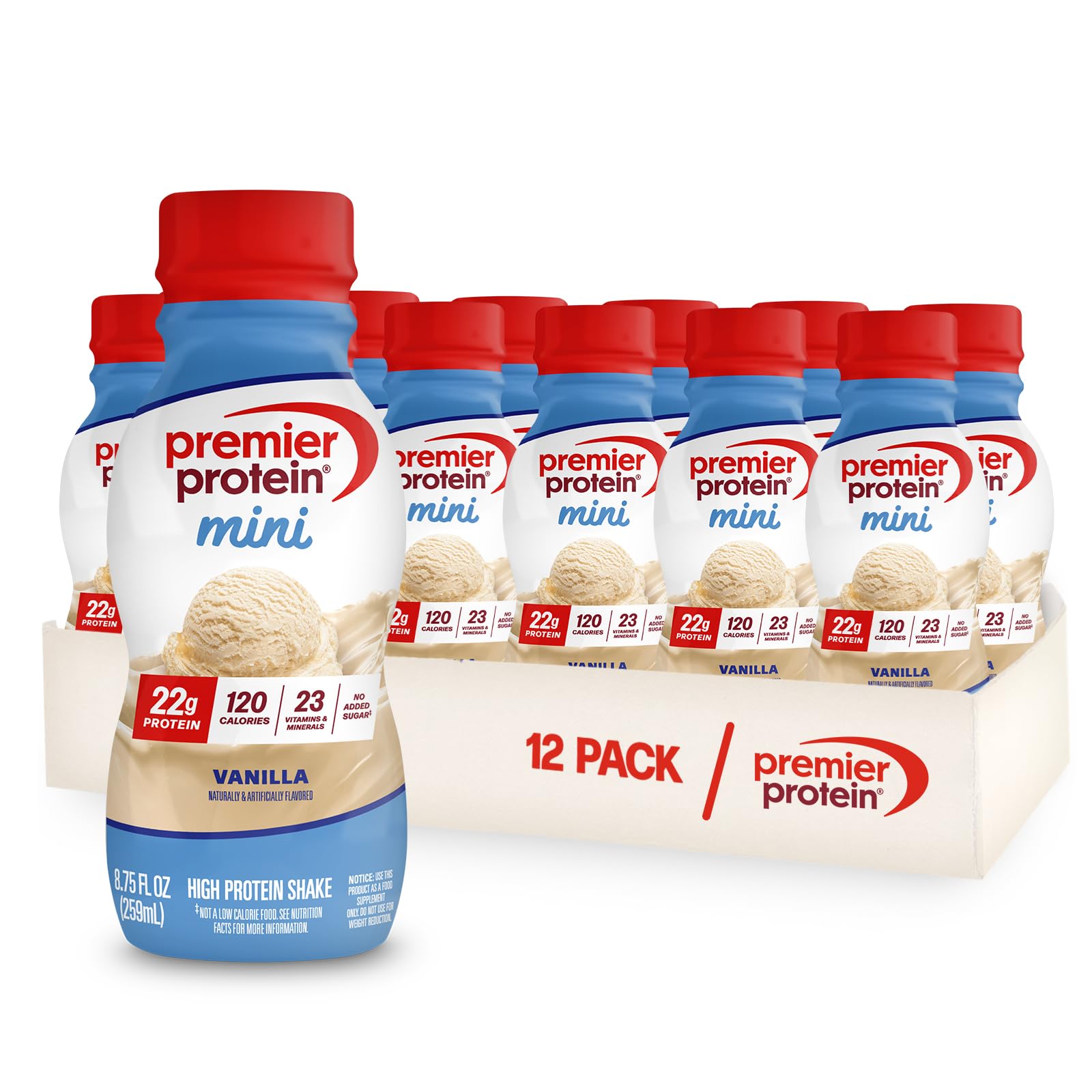 Premier Protein Shake MINIs, Chocolate, 22g Protein, 120 Calories, No Added Sugar, 8.75 fl oz, 12 Pack
