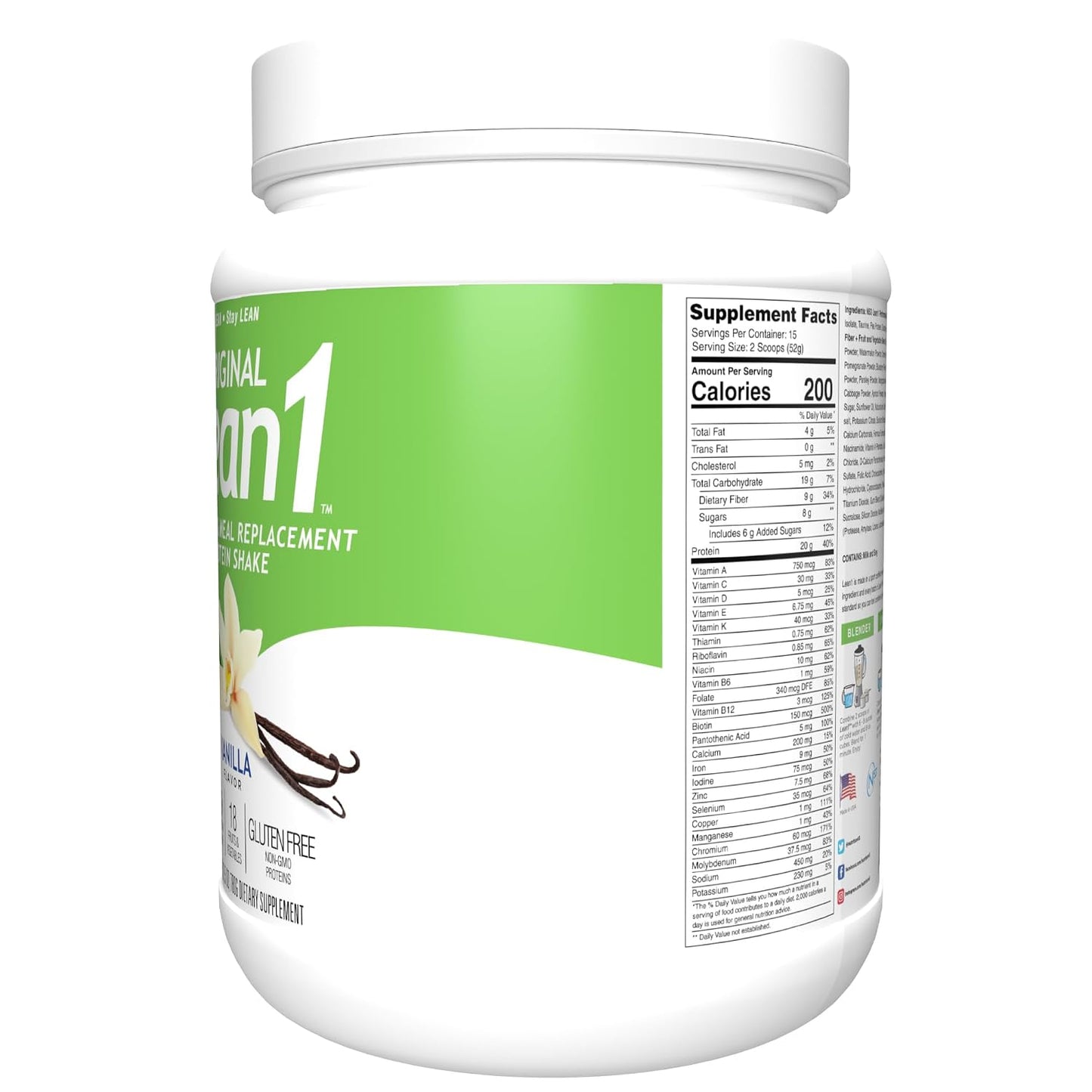 Lean1 Vanilla, Meal Replacement Protein Shake, 15 Serving Tub