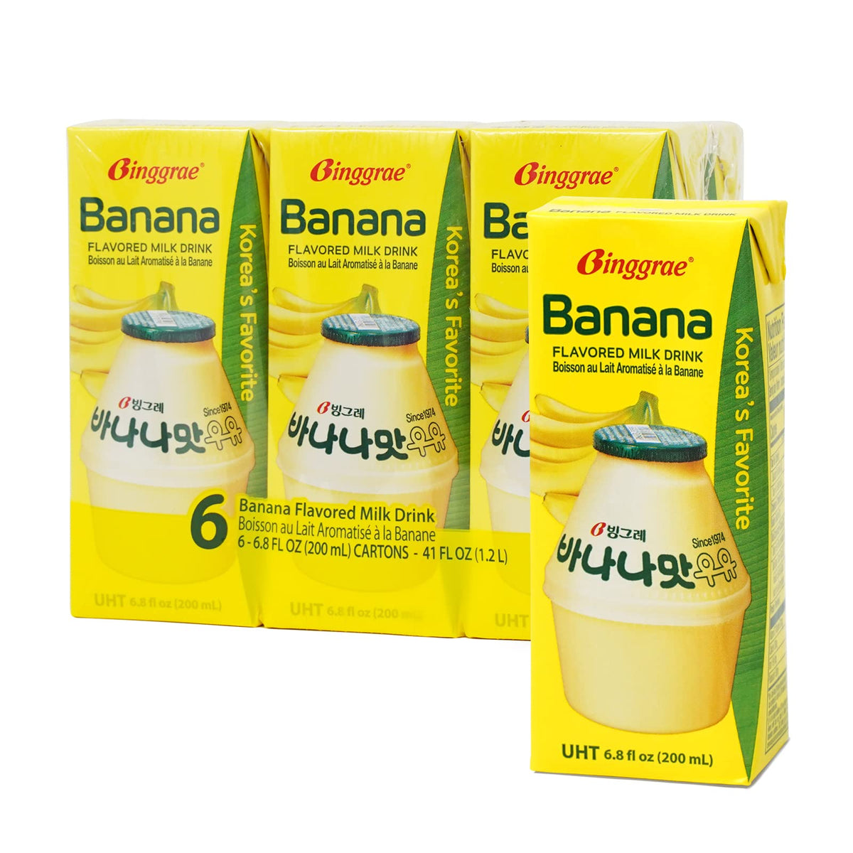Binggrae Banana Flavored Milk Drink – Korean Sweet and Creamy Beverage – Shelf-Stable 6.8 fl oz Cartons – Pack of 24