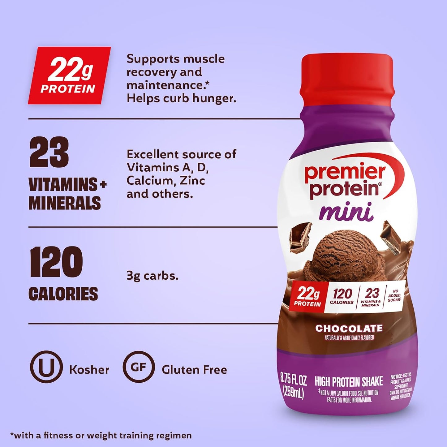 Premier Protein Shake MINIs, Chocolate, 22g Protein, 120 Calories, No Added Sugar, 8.75 fl oz, 12 Pack