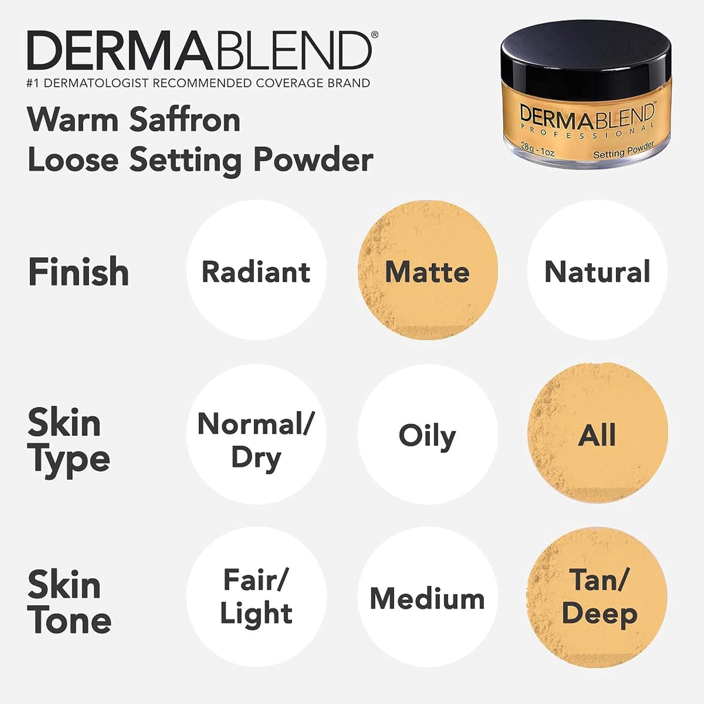 Dermablend Loose Setting Powder, Face Powder Makeup & Finishing Powder for Light, Medium & Tan Skin Tones