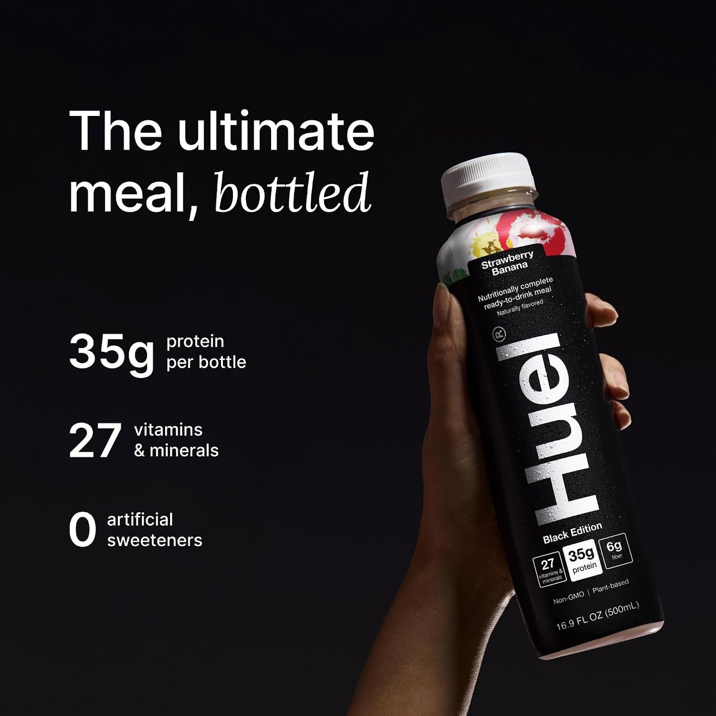 Huel Black Edition Ready-to-Drink | Meal Replacement Protein Shake | Vegan | Strawberry Banana (16.9 Fl Oz - 12 Pack) 35g High Protein, 27 Vitamins & Minerals, Gluten Free, High Fiber