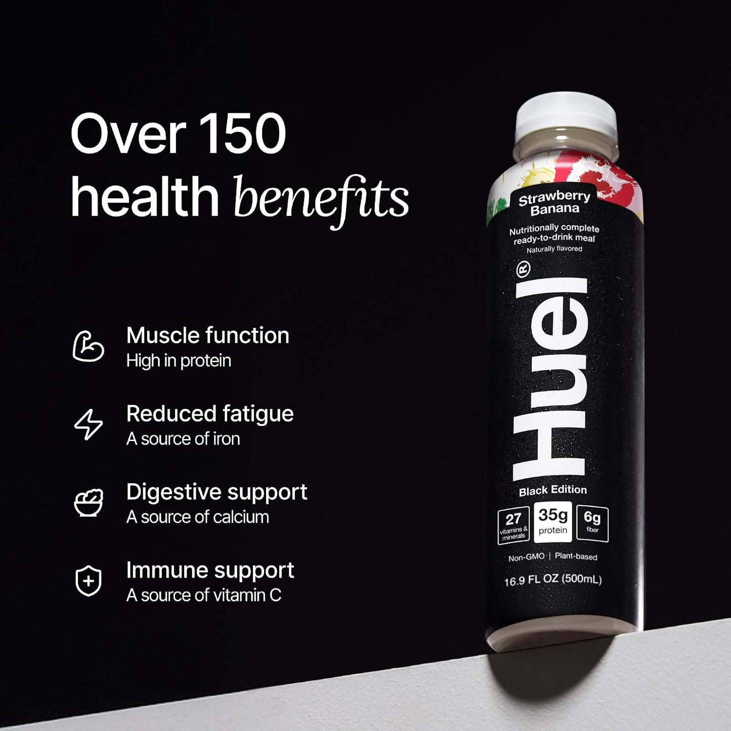 Huel Black Edition Ready-to-Drink | Meal Replacement Protein Shake | Vegan | Strawberry Banana (16.9 Fl Oz - 12 Pack) 35g High Protein, 27 Vitamins & Minerals, Gluten Free, High Fiber