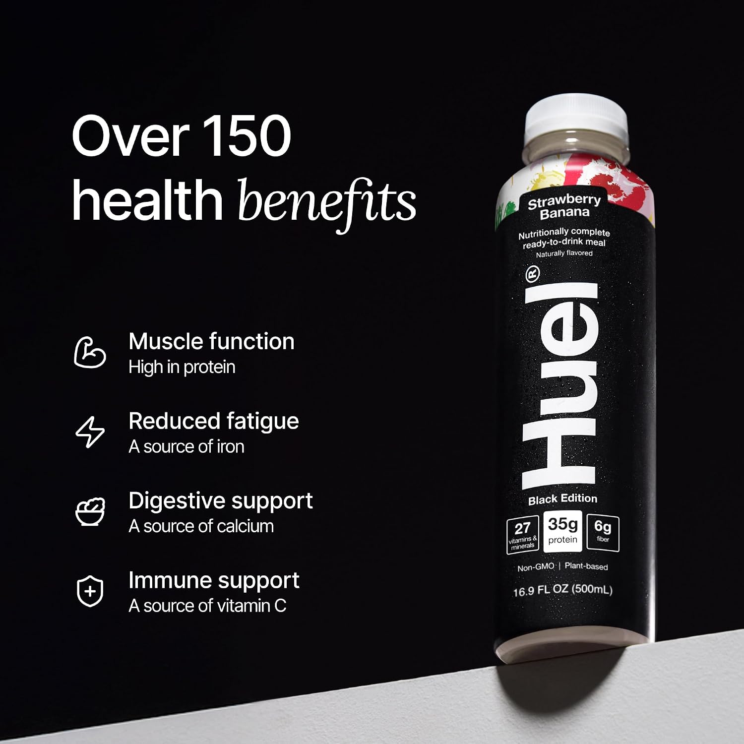 Huel Black Edition Ready-to-Drink | Meal Replacement Protein Shake | Vegan | Strawberry Banana (16.9 Fl Oz - 12 Pack) 35g High Protein, 27 Vitamins & Minerals, Gluten Free, High Fiber