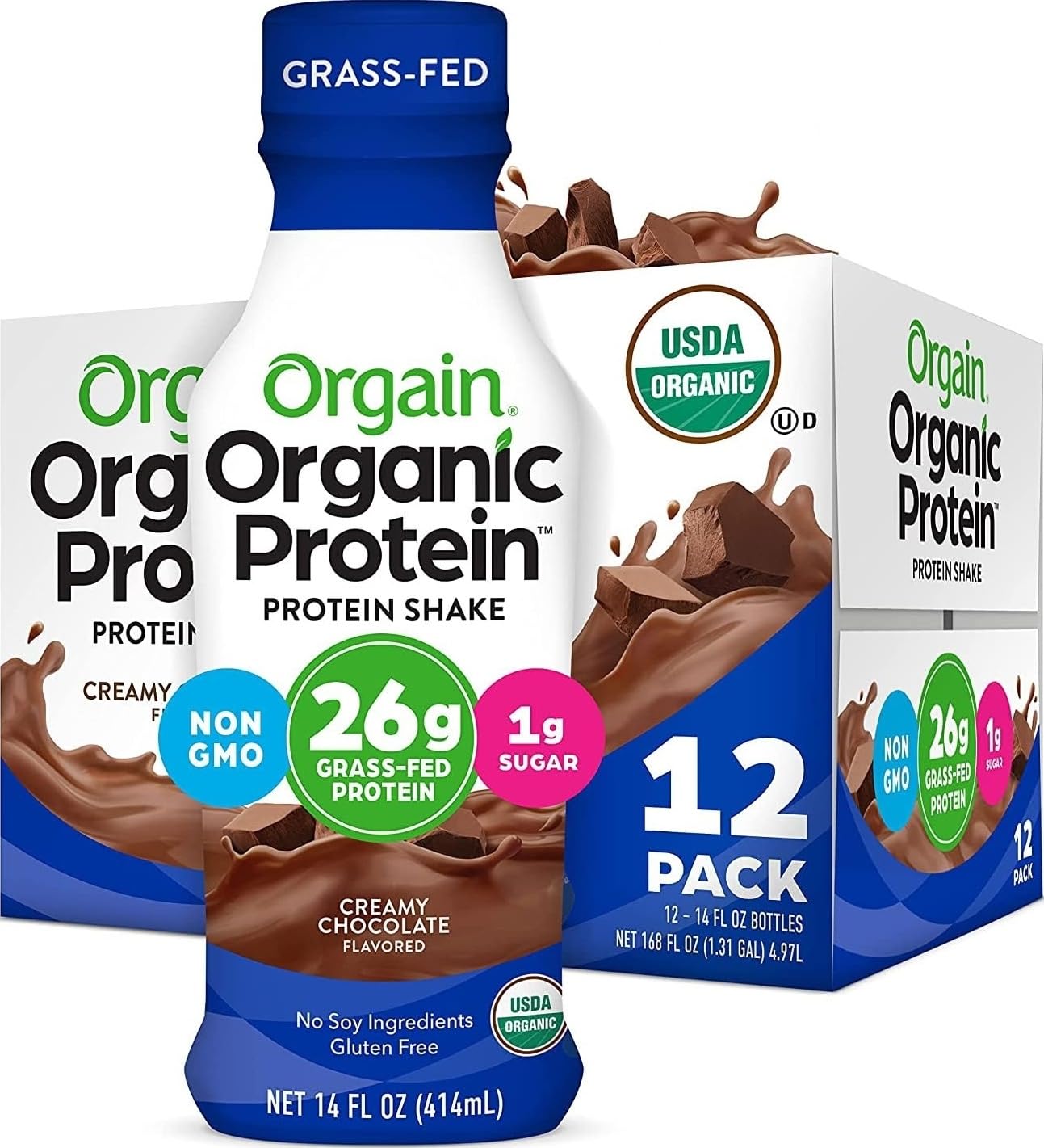 Orgain Organic 26g High Protein Whey Shake, Chocolate, 14 oz, 12pk