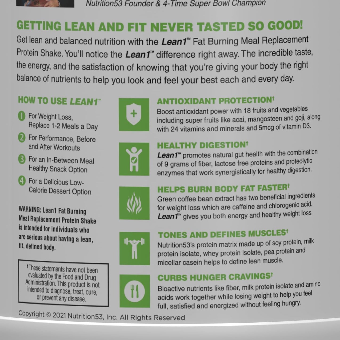 Lean1 Vanilla, Meal Replacement Protein Shake, 15 Serving Tub