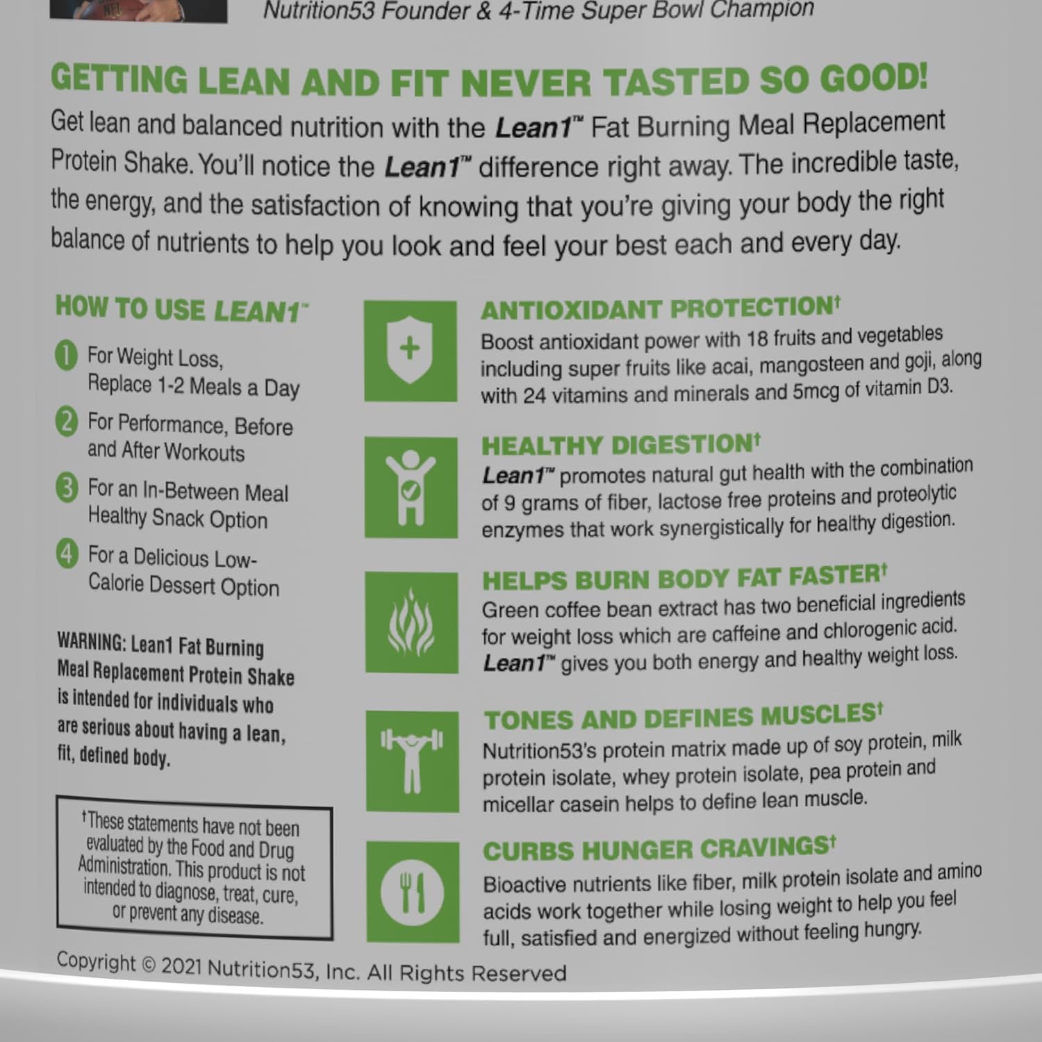 Lean1 Vanilla, Meal Replacement Protein Shake, 15 Serving Tub