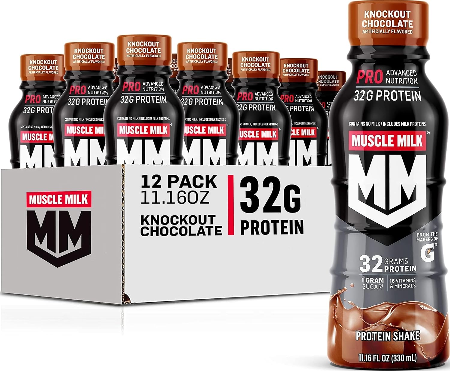 Muscle Milk Pro Series Protein Shake, Knockout Chocolate, 32g Protein, 11.16 Fl Oz (Pack of 12)