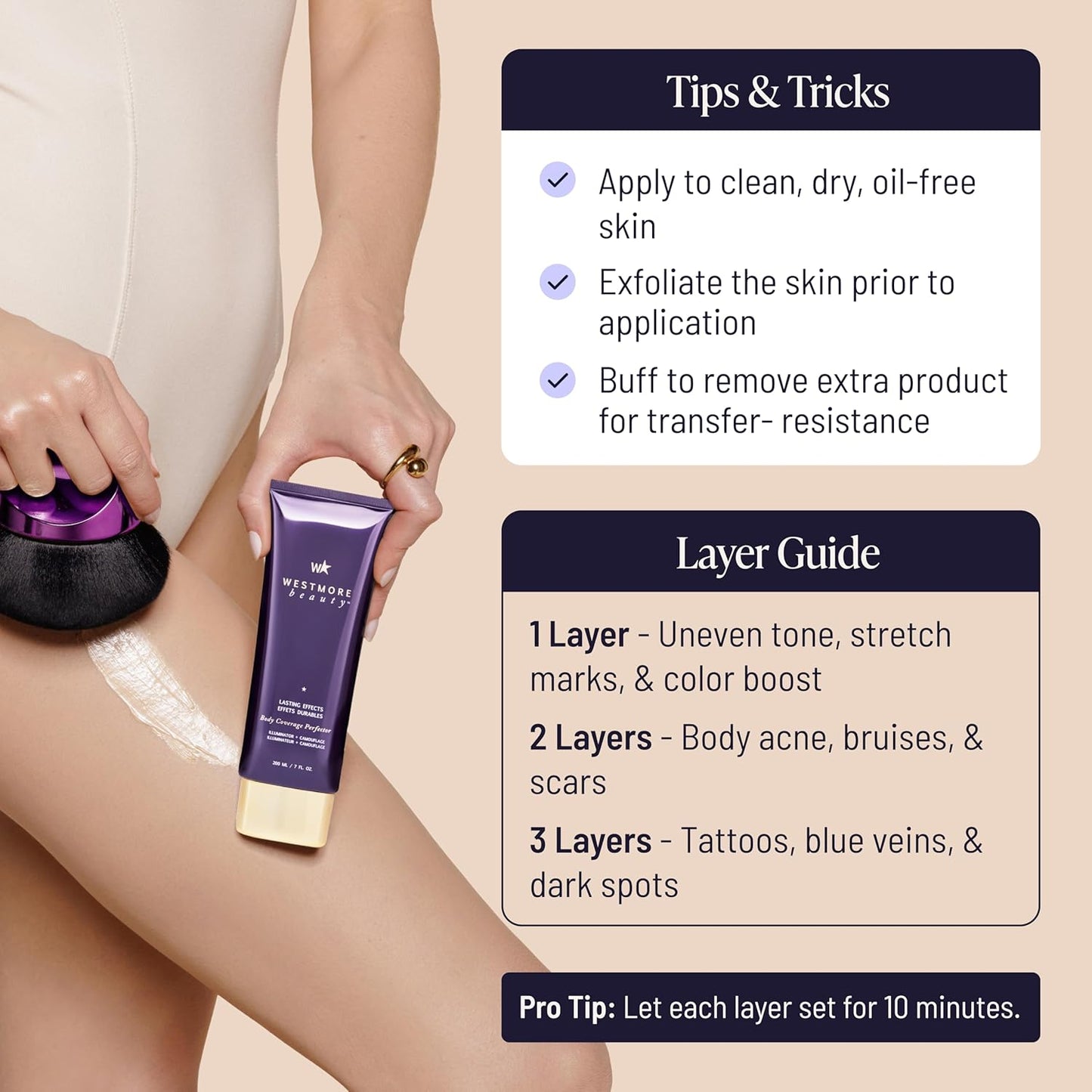 Westmore Beauty Body Coverage Perfector – Waterproof Leg & Body Makeup/Bronzer For Women - Best Tattoo Cover Up Makeup & Tattoo Concealer - 7 Oz Natural Radiance