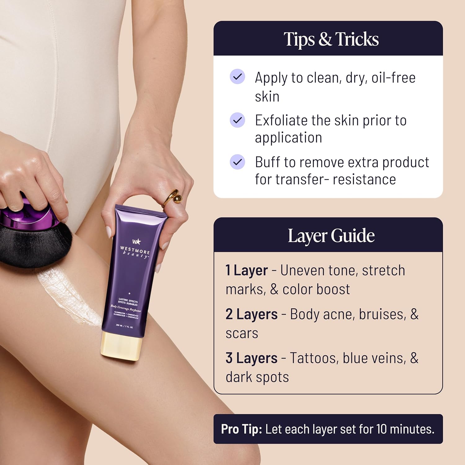 Westmore Beauty Body Coverage Perfector – Waterproof Leg & Body Makeup/Bronzer For Women - Best Tattoo Cover Up Makeup & Tattoo Concealer - 7 Oz Natural Radiance