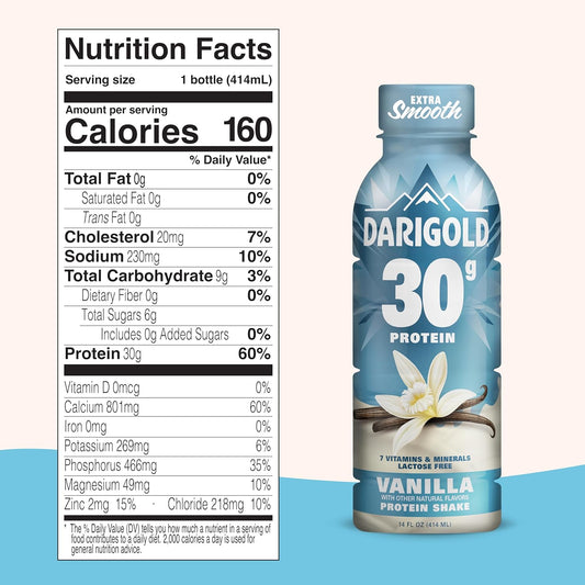Darigold Vanilla Protein Shake, 30g per Serving Protein Drink (14oz 12ct)