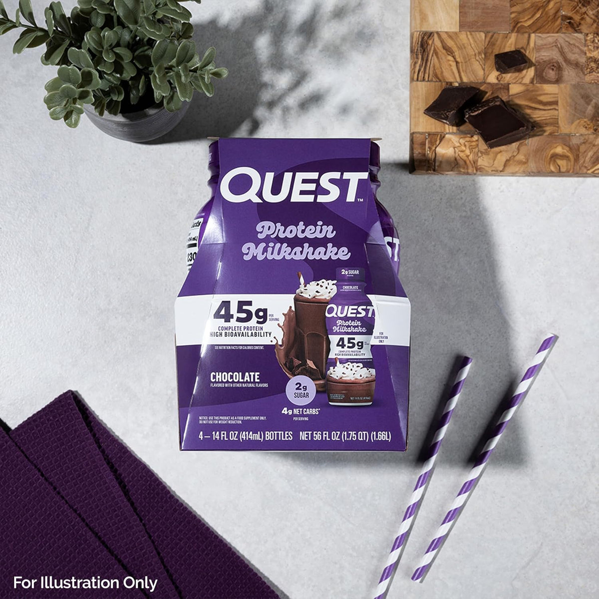 Quest Nutrition Chocolate Protein Shake, 45g Protein, 2g Sugar, 4g Net Carbs, Ready to Drink, Gluten Free, 12 Count