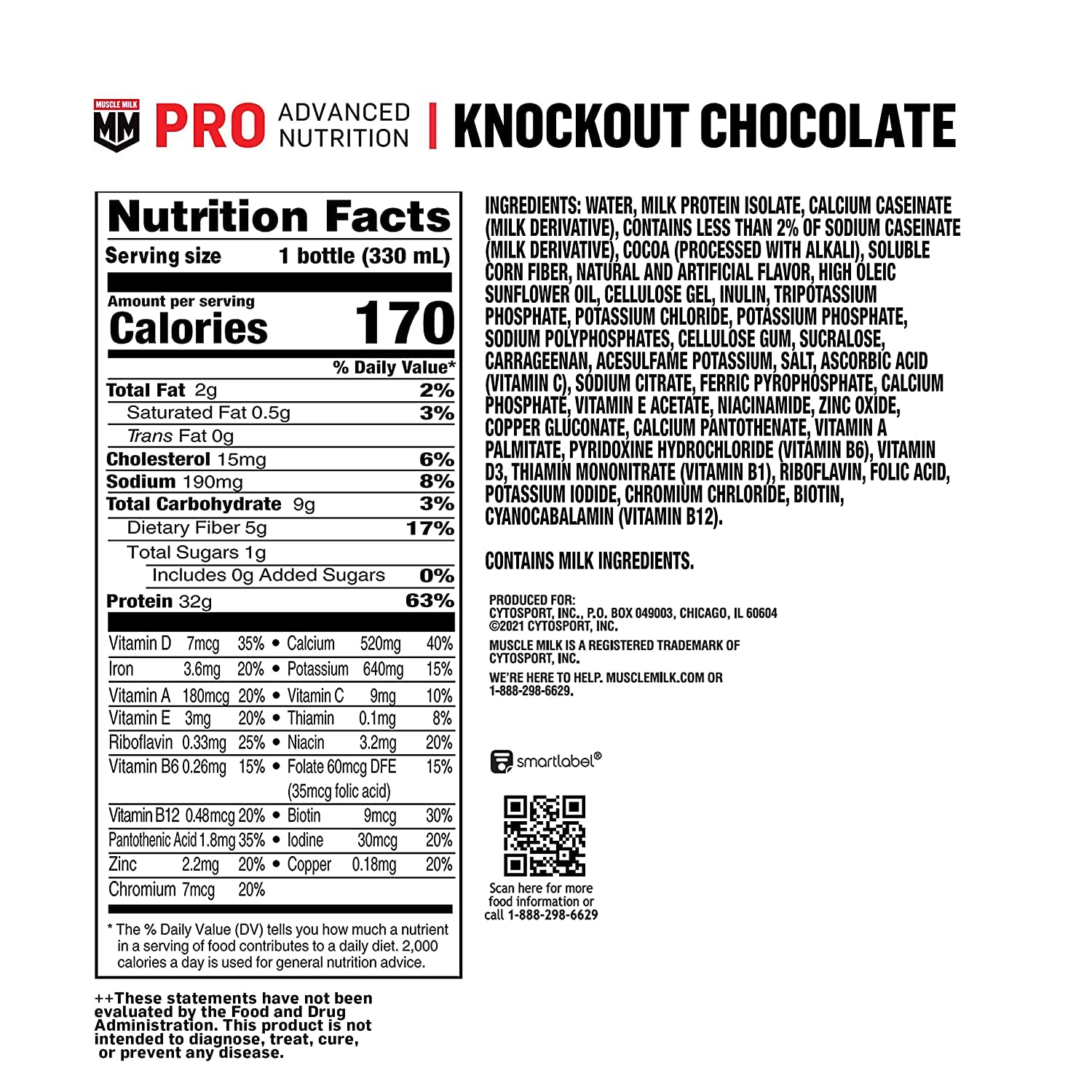 Muscle Milk Pro Series Protein Shake, Knockout Chocolate, 32g Protein, 11.16 Fl Oz (Pack of 12)